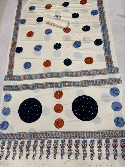 Beautiful Ajarakh print with Real mirror work and beautiful tussle