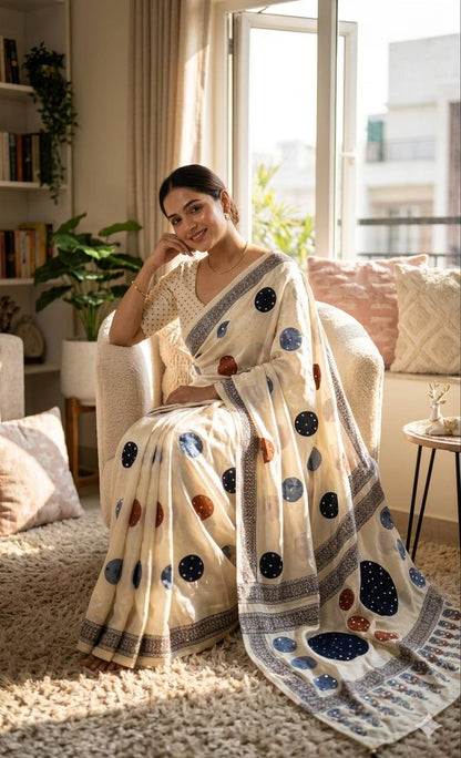 Beautiful Ajarakh print with Real mirror work and beautiful tussle