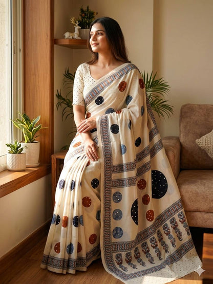 Beautiful Ajarakh print with Real mirror work and beautiful tussle