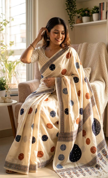 Beautiful Ajarakh print with Real mirror work and beautiful tussle
