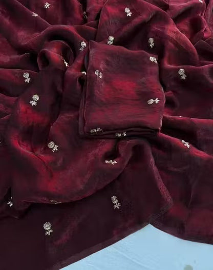 Floral Embroidered Silk Saree
